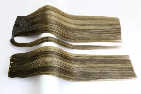 A secure wrap-around ponytail extension for instant length, volume, and polished styling. OEM, ODM, custom colors, lengths, packaging, and worldwide supply available. human hair wrap-around ponytail extension