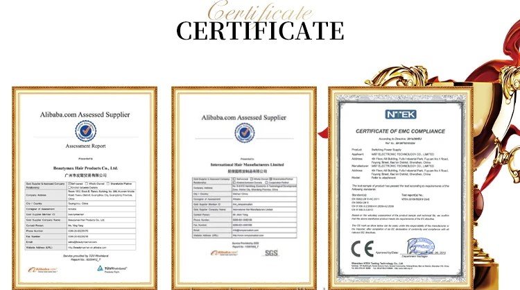 Supplier and CE compliance certificates for hair products