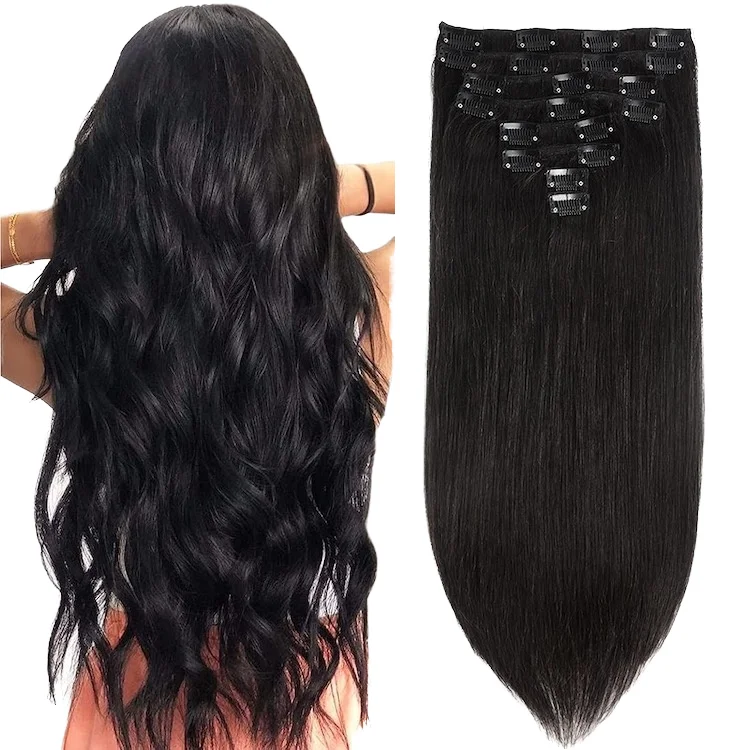 1.1 Black wavy hairstyle with classic clip in human hair extensions
