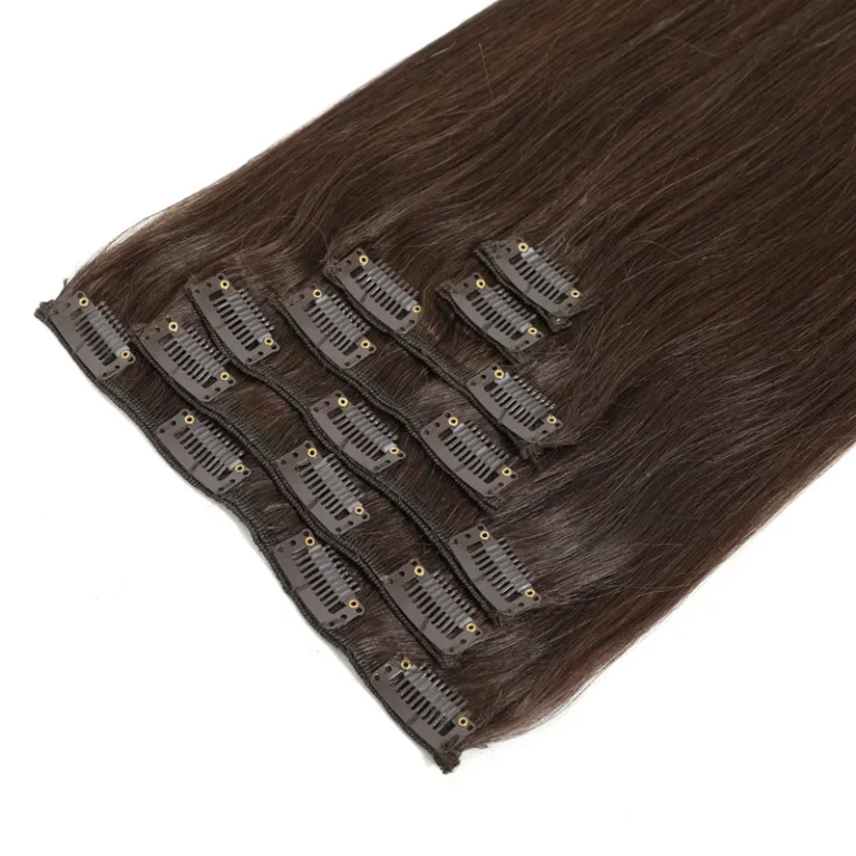 1.1 Dark brown regular clip in hair extension wefts and clips
