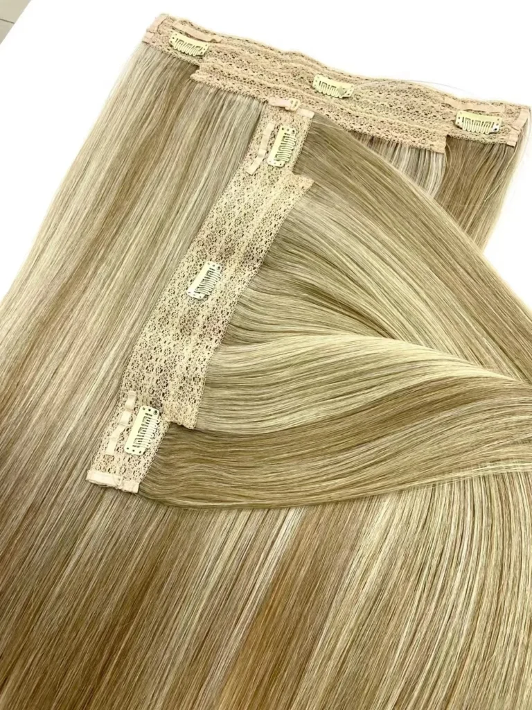 1.3 Blonde lace clip in hair extensions with flexible lace wefts
