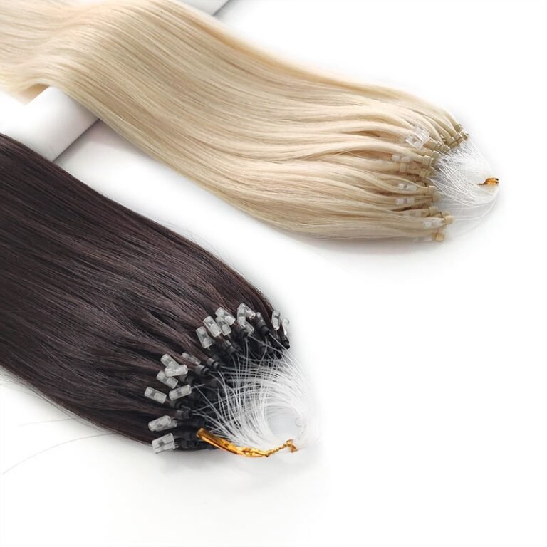 2.11 Blonde and brunette micro ring loop extensions with small beads