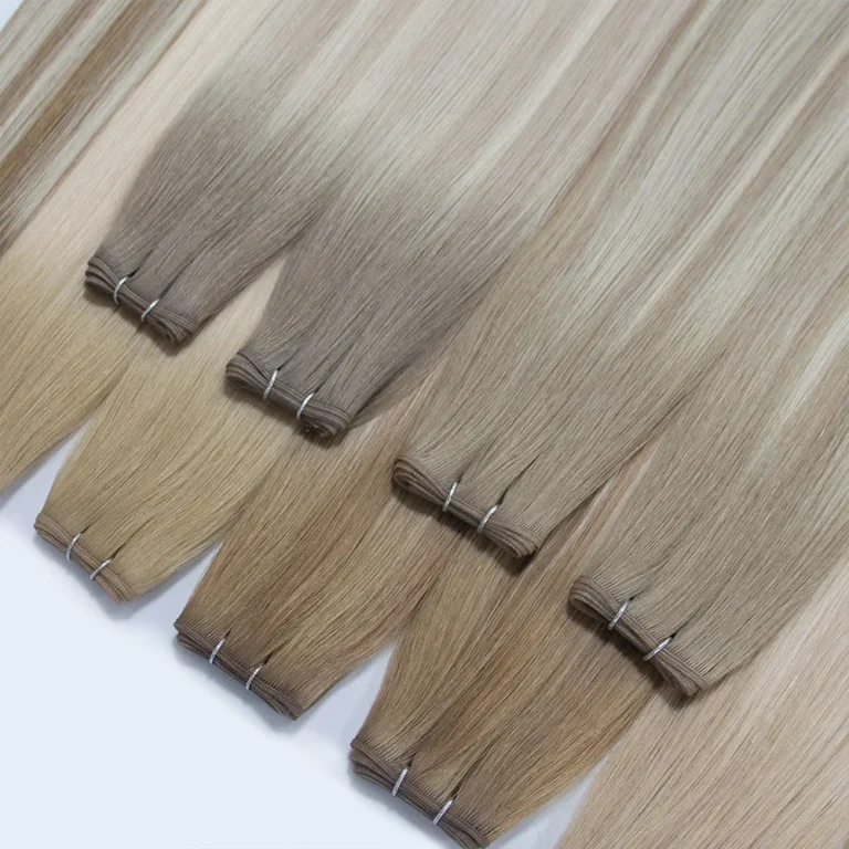 2.2 Blonde Genius weft extensions showing flat flexible weft seams