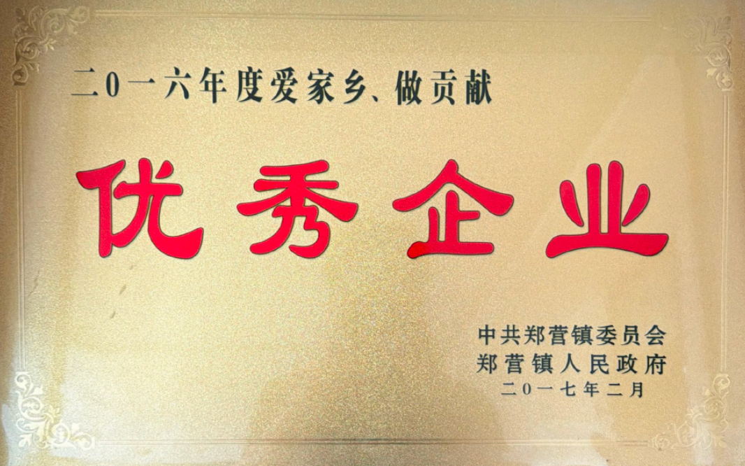 2016 Outstanding Enterprise Award presented to Shandong Xuanchang Crafts Co., Ltd. by the Zhengying local authorities.